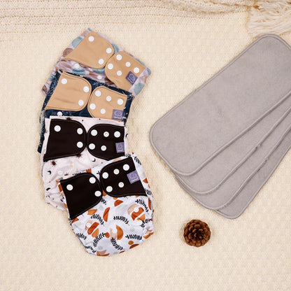 Mesh-Lined Cloth Diapers by Elinfant, 4-Pack Adjustable Pocket Baby Nappies with 4 Three-Layer Microfiber Inserts and Waterproof PUL Outer