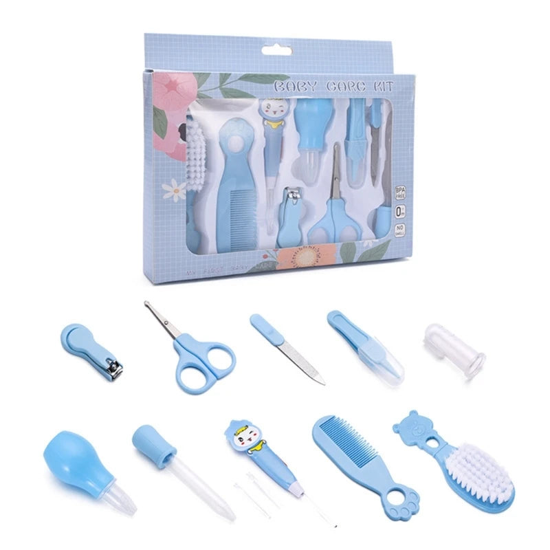 Newborn Grooming Essentials Kit with Zippered Storage Case, Baby Hair and Nail Care Tools in Blue or Pink, 8, 10 or 13-Piece Options