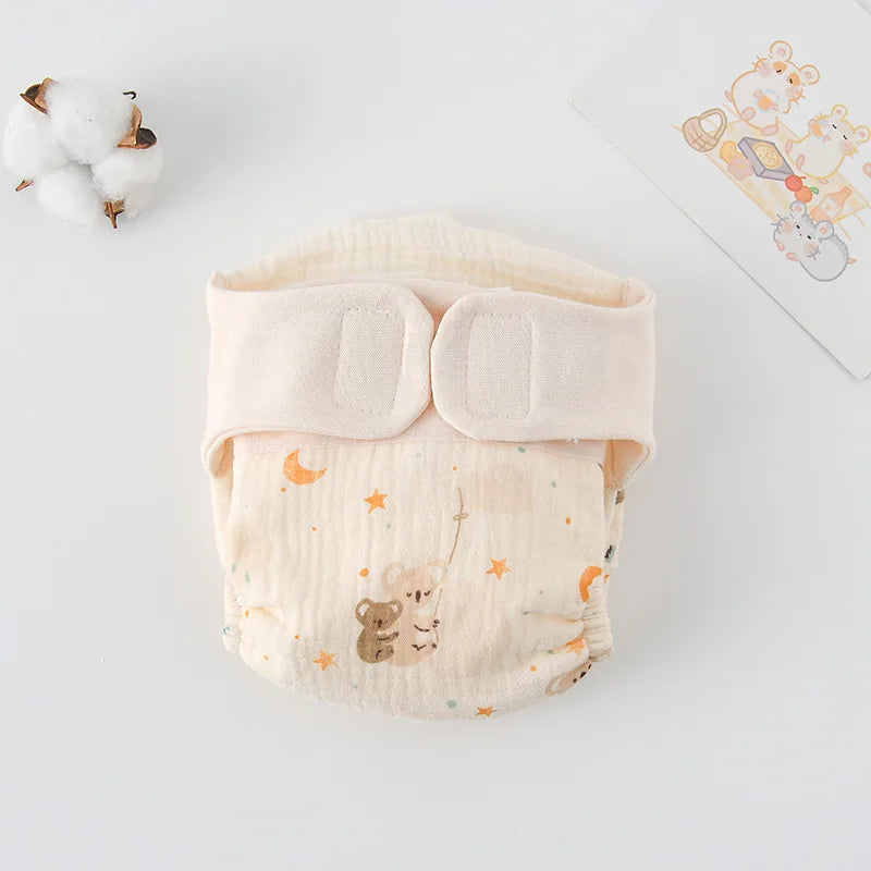 Baby Wrap Cloth Diaper with Adjustable Waist Tabs, Reusable Cotton Nappy in Animal and Rainbow Prints, Single-Piece Infant Changing Essential