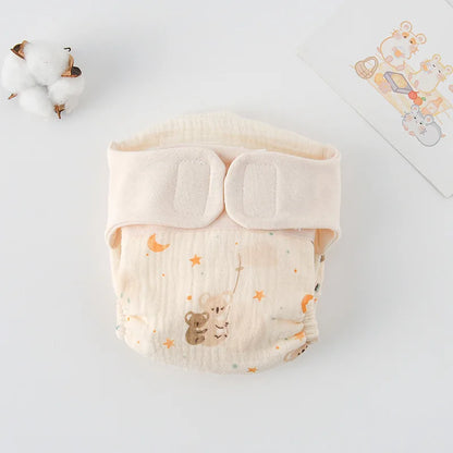 Baby Wrap Cloth Diaper with Adjustable Waist Tabs, Reusable Cotton Nappy in Animal and Rainbow Prints, Single-Piece Infant Changing Essential