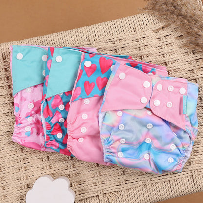 Pocket Cloth Diapers 4-Pack by Happyflute, Reusable Baby Nappies with Printed PUL Outer, Suede Cloth Lining and Snap Closures for 3–15 kg