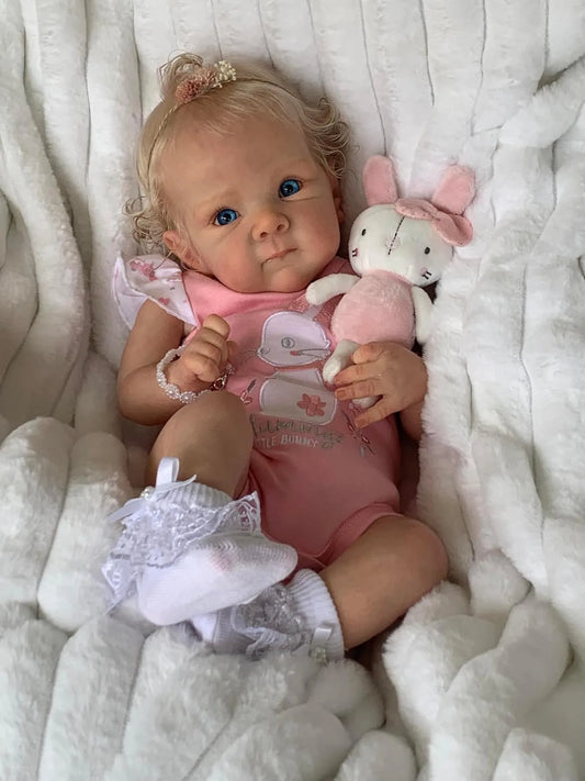 Cloth Body Reborn Baby Doll, 18-Inch Bettie with Hand-Rooted Hair, Open Eyes, Poseable Head and Limbs, Outfit, Pacifier, Bottle and Certificate