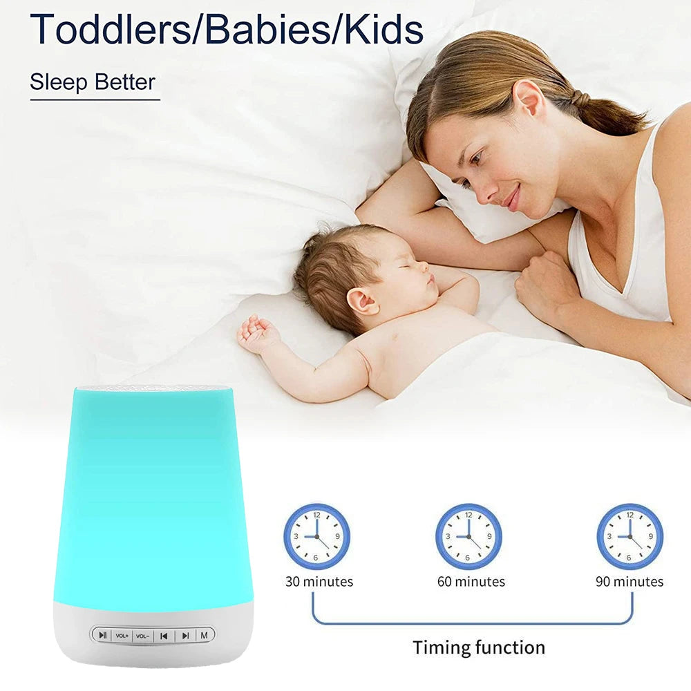 Nursery Sound Machine with Night Light, 28-Sound Rechargeable White Noise Device with Adjustable Brightness, 30/60/90-Minute Timer and USB-C Charging
