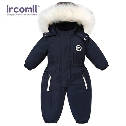 Toddler Hooded Snowsuit by Ircomll, Padded One-Piece Winter Outerwear with Plush-Look Hood Trim, Elastic Cuffs and Pockets, Sizes 18M to 4-5T