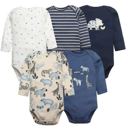Baby Long Sleeve Bodysuits 5-Pack in Cotton, Everyday One-Piece Clothing Set for Infant Boys and Girls in 6 to 24 Month Sizes