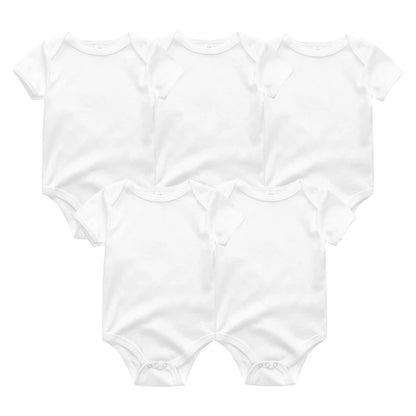 Cotton Baby Bodysuit Set of 5, Short Sleeve and Sleeveless Infant Clothing Styles with Solid Colors and Prints for Boys and Girls, 3M-12M