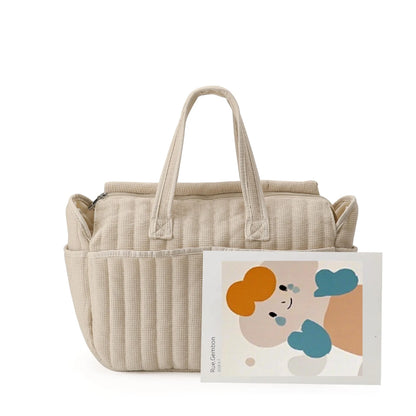 Textured Diaper Tote Bag with Zipper Closure, Interior Organizer Pockets and Carry Handles, Solid Color Baby Essentials Bag for Everyday Outings
