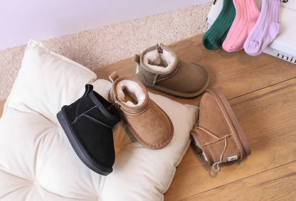 Toddler Plush Winter Booties with Contrast Stitching and Rear Pull Tabs, Camel, Black or Army Green Short Boots for Boys and Girls, Sizes 18-25