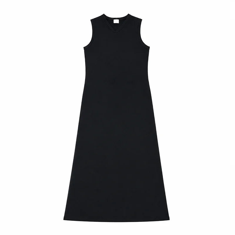 Women's Sleeveless Maxi Dress and Button-Front Cardigan Options, Black and Cream Layering Outfit for Everyday Wear, Ladies XS-3XL