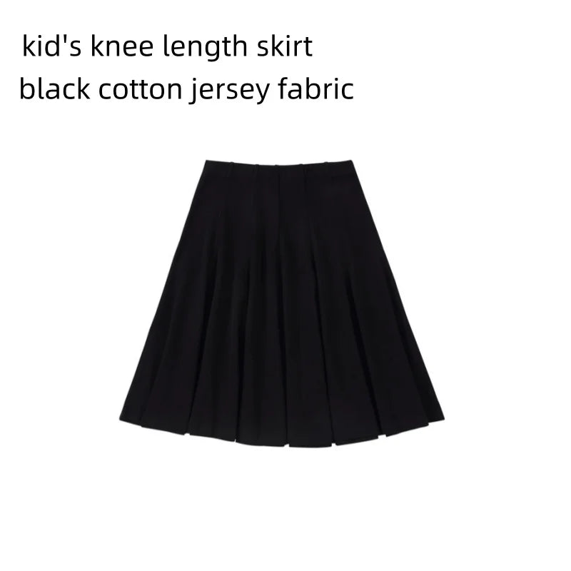 Denim Panel Pleated Skirt for Girls, Teens and Women, Washed Blue and Gray Cotton Styles with Black Jersey Option for Everyday Casual Outfits