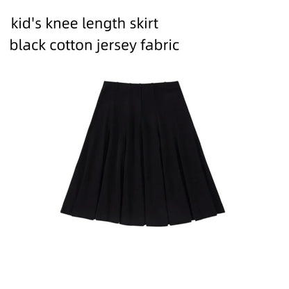 Denim Panel Pleated Skirt for Girls, Teens and Women, Washed Blue and Gray Cotton Styles with Black Jersey Option for Everyday Casual Outfits