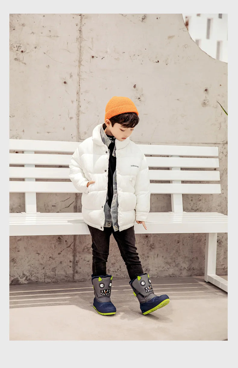 Kids Unicorn Winter Boots with Plush Trim, Gold-Tone Horn and Ear Details, Pink and White Fantasy-Themed Cold-Weather Footwear for Girls