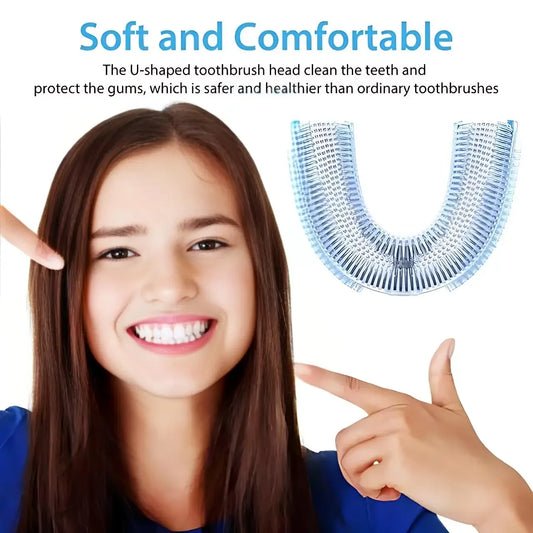 U-Shaped Rechargeable Toothbrush for Adults with Silicone Mouthpiece, Three Modes, 45-Second Timer and Included Charger for Daily Oral Care
