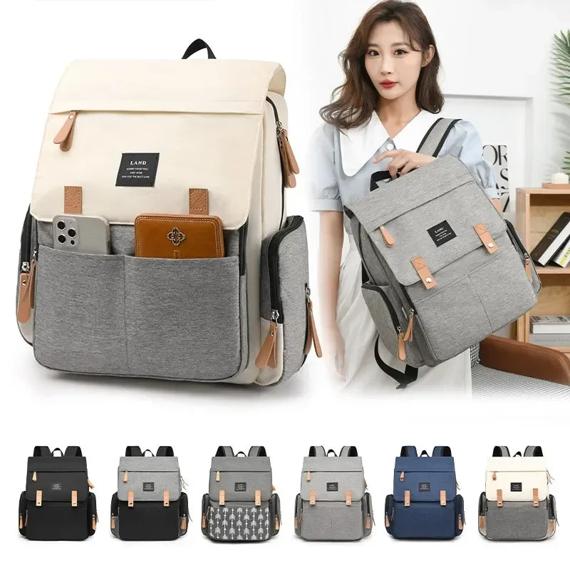 Flap-Top Diaper Backpack with Front Storage Pockets, Two Stroller Hooks and 53 x 34 cm Changing Mat for Baby Essentials and Everyday Parent Outings