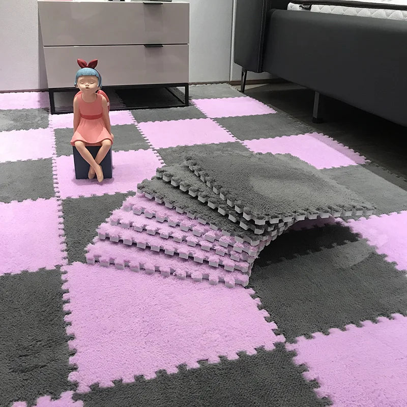 Plush Carpet Puzzle Mat, 20-Piece Interlocking EVA Foam Floor Tiles in Two-Color Options, 30 x 30 x 1 cm Squares for Nursery and Kids Rooms