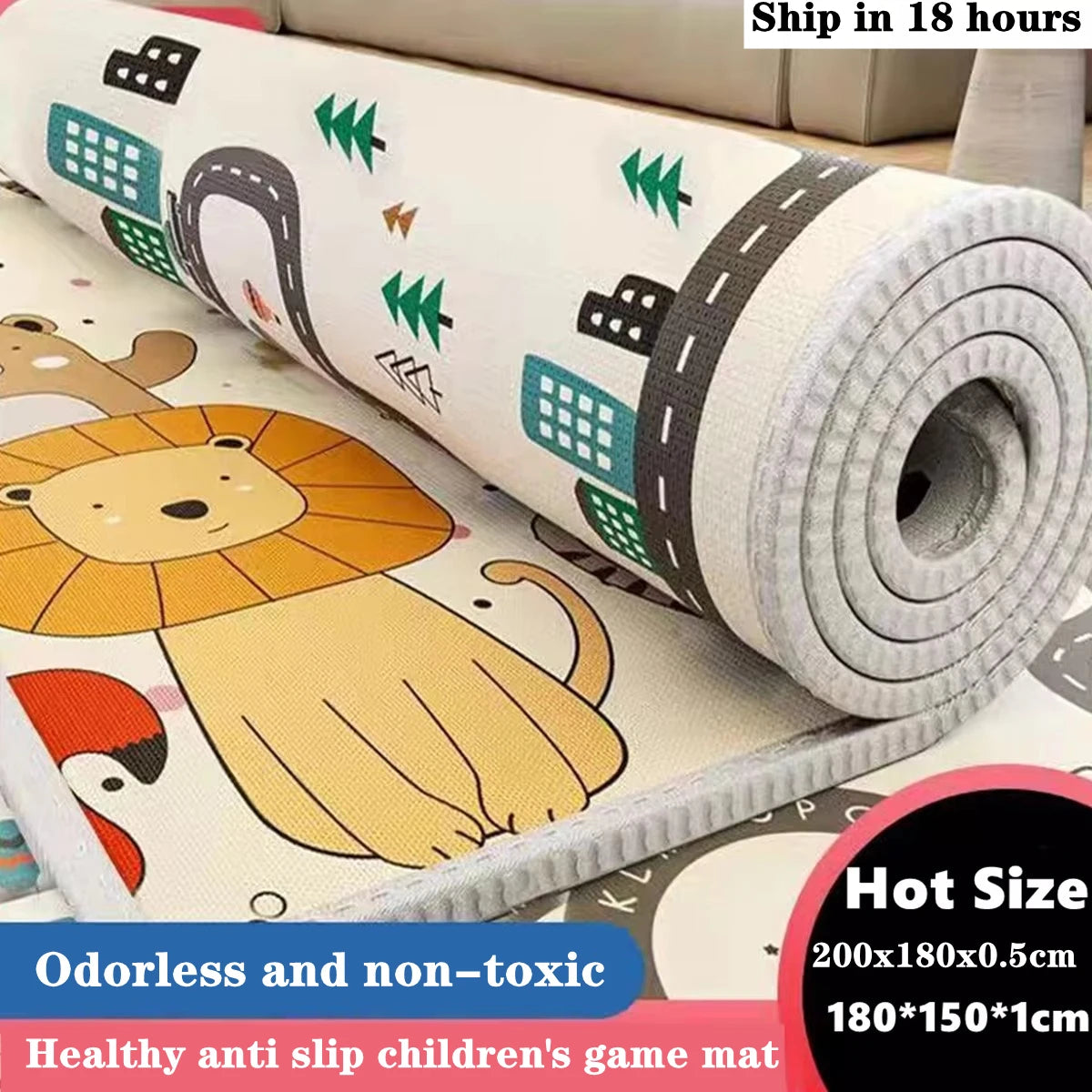 Double-Sided Baby Floor Mat with Animal and Scene Prints, Foldable Foam Crawling Rug in Five Size and Thickness Options for Supervised Play