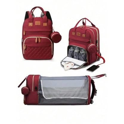 Diaper Backpack with USB Port and Fold-Out Changing Station, Type 1 and Type 3 Baby Essentials Bag with Organized Storage for Moms and Dads