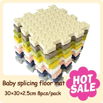 Textured Baby Puzzle Floor Mat, 8 Solid-Color Interlocking 30 x 30 cm Tiles with 2.5 cm Thickness for Supervised Nursery and Playroom Activities
