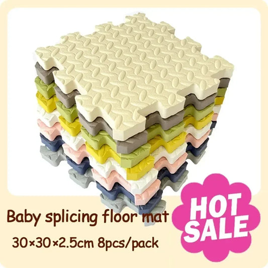Textured Baby Puzzle Floor Mat, 8 Solid-Color Interlocking 30 x 30 cm Tiles with 2.5 cm Thickness for Supervised Nursery and Playroom Activities