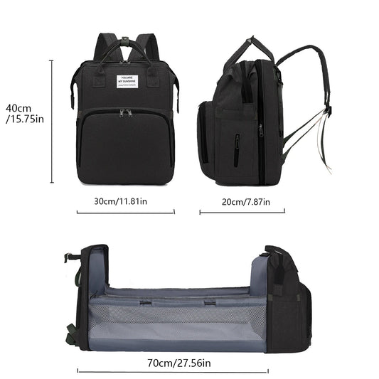 Diaper Backpack with Three Insulated Bottle Pockets and Fold-Out Changing Station, Multi-Pocket Baby Supply Bag for Moms and Dads on Everyday Outings