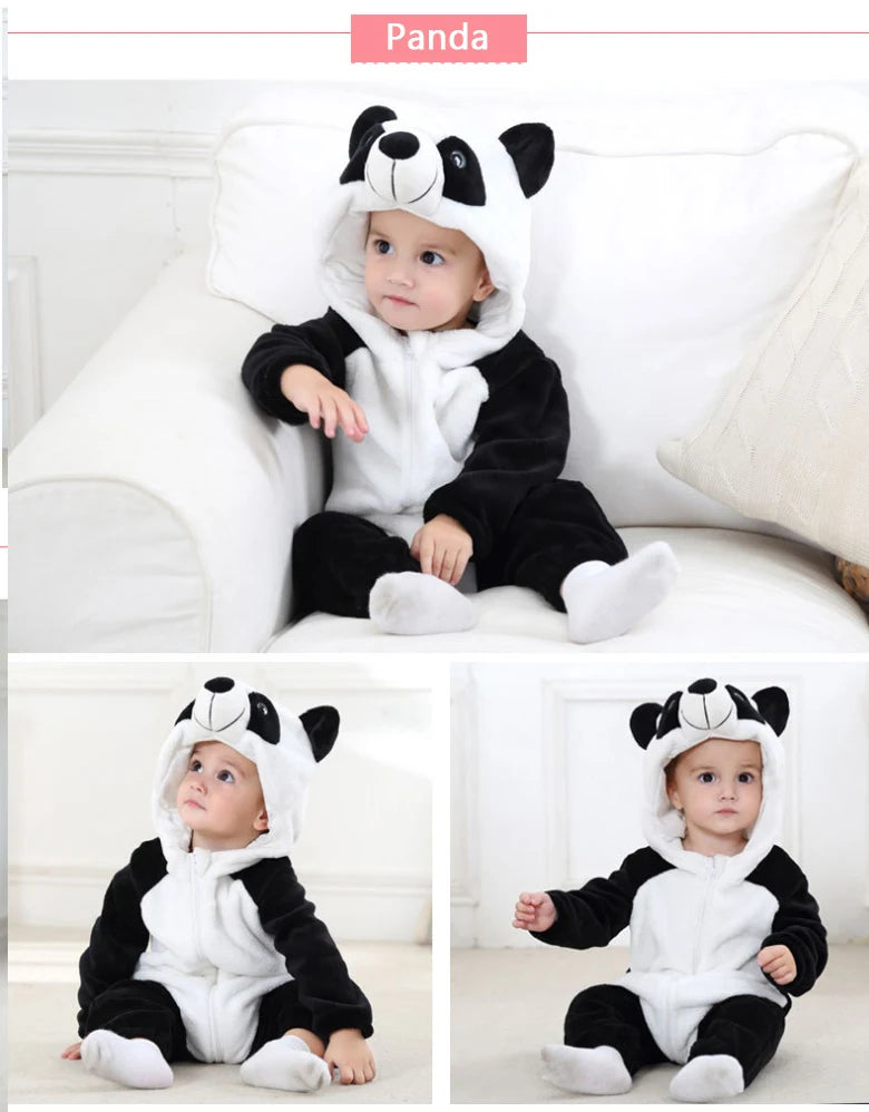 Animal Kigurumi Costume for Babies and Toddlers, Hooded Flannel Jumpsuit with Long Sleeves for Halloween Dress-Up and Family Photos