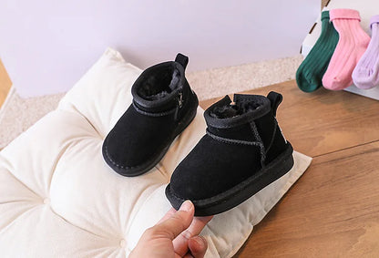 Toddler Plush Winter Booties with Contrast Stitching and Rear Pull Tabs, Camel, Black or Army Green Short Boots for Boys and Girls, Sizes 18-25