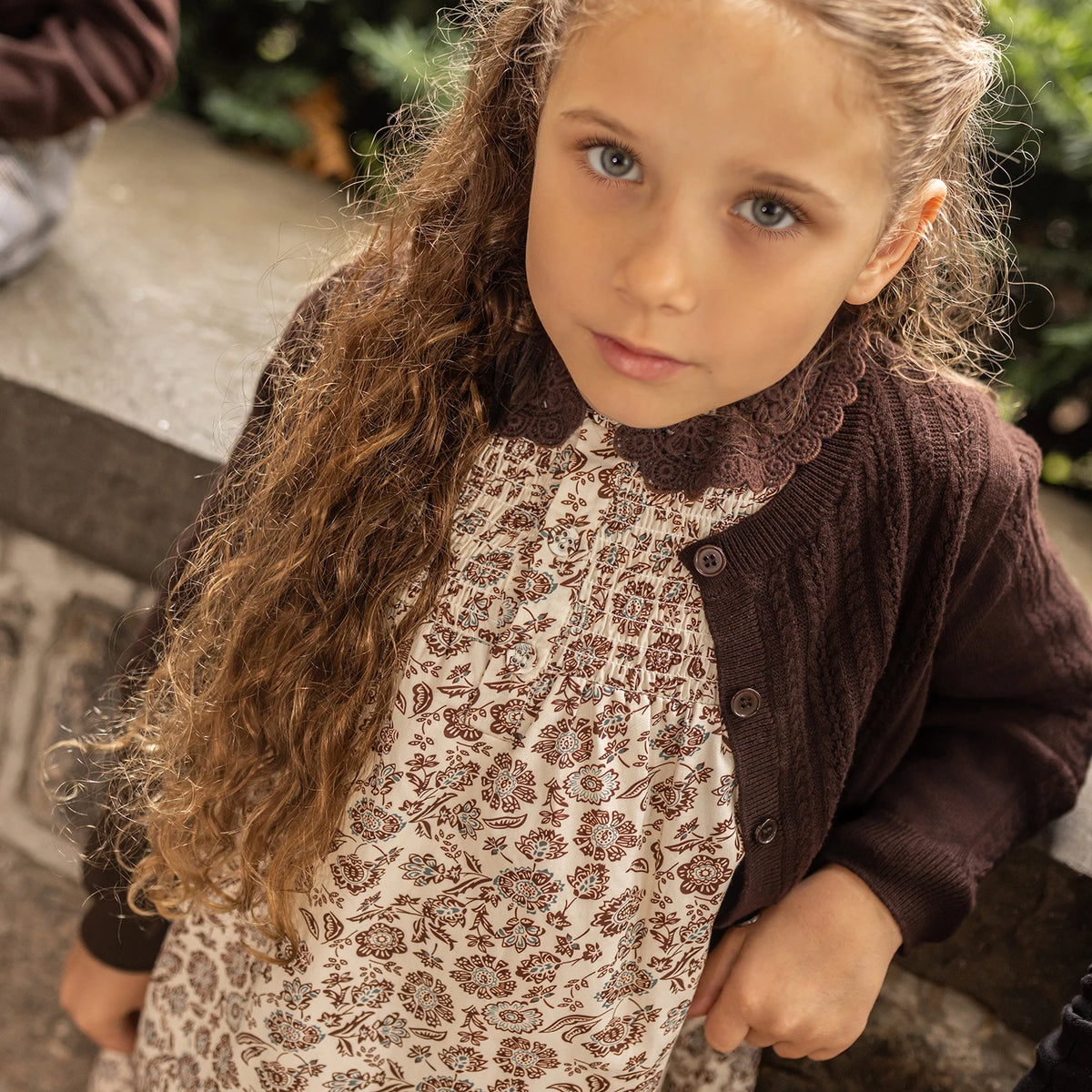 Brown Floral Sibling Matching Outfits with Cotton Girls Dresses and Baby Bloomer Sets, Coordinating Cardigans and Plaid Boys Pants or Overall Shorts
