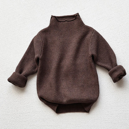 Kids Ribbed Turtleneck Sweater for Boys and Girls, Long Sleeve Knit Pullover in Beige, Brown or Black for Spring and Fall Layering, Sizes 12M-6T