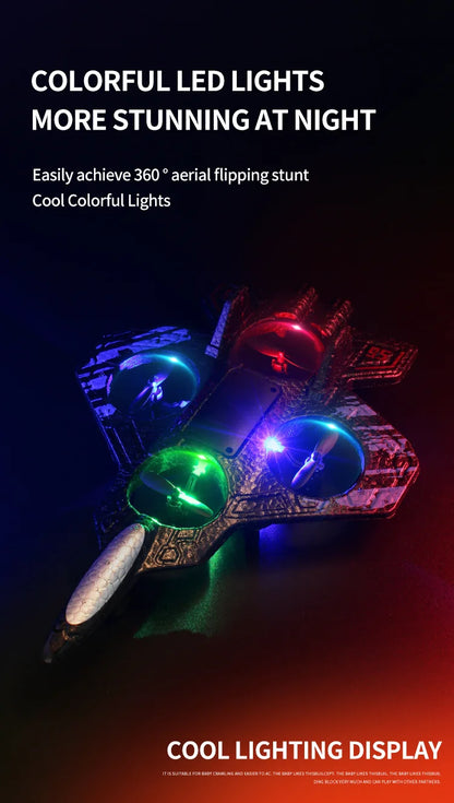 RC Fighter Drone with Lights, 2.4GHz Remote Control Foam Quadcopter in Red or Blue, Approx. 10-Minute Flight Time for Aviation Hobby Play