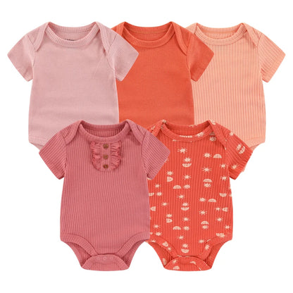 Baby Bodysuit Multipack with Cartoon Prints, Kiddiezoom 5 Short Sleeve One-Piece Outfits with Snap Closures for Boys and Girls, 3M-12M