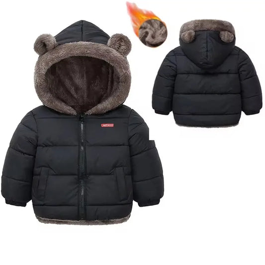 Toddler Winter Puffer Coat with Bear Ear Hood, Plush-Look Trim and Front Zipper, Padded Jacket for Boys and Girls Sizes 2T–6T