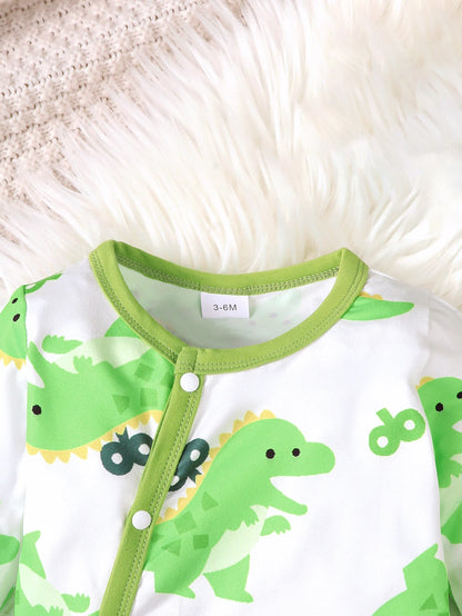 Bear Print Infant Romper with Long Sleeves and Front Fastenings, Contrast Trim and Footless Cuffs for Everyday Baby Outfits, Sizes 1-18 Months