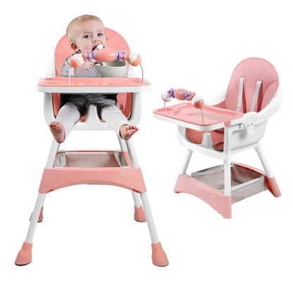 Baby Dining High Chair with Removable Double-Layer Tray, Convertible Toddler Seating with Adjustable Footrest and Toy Rack for Family Mealtimes