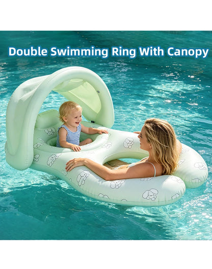 Parent-Child Double-Seat Inflatable Pool Float with Sun Canopy, Two-Seat Swim Ring for Supervised Family Water Play, WDF0752 or WDF0753