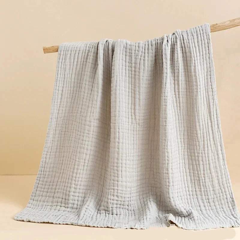 6-Layer Cotton Muslin Baby Bath Towel with Bubble Gauze Texture, Approx. 105 x 105 cm Square Receiving Blanket for Parent-Supervised Care