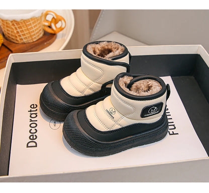 Kids Padded Snow Boots with Plush Lining, Wraparound Ankle Flaps and Chunky Soles, Boys and Girls Winter Shoes in Pink, Black or Brown