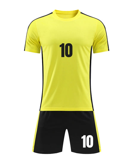 Kids Soccer Training Outfit with Short Sleeve V-Neck Jersey and Shorts, Contrast Trim Sports Clothing Set for Boys and Girls, Youth and Adult Sizes