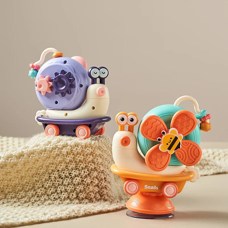 Suction Cup Snail Spinner Toy with Colorful Windmill and Wheeled Design for Supervised Sensory Play, Fine Motor Exploration and Gifting