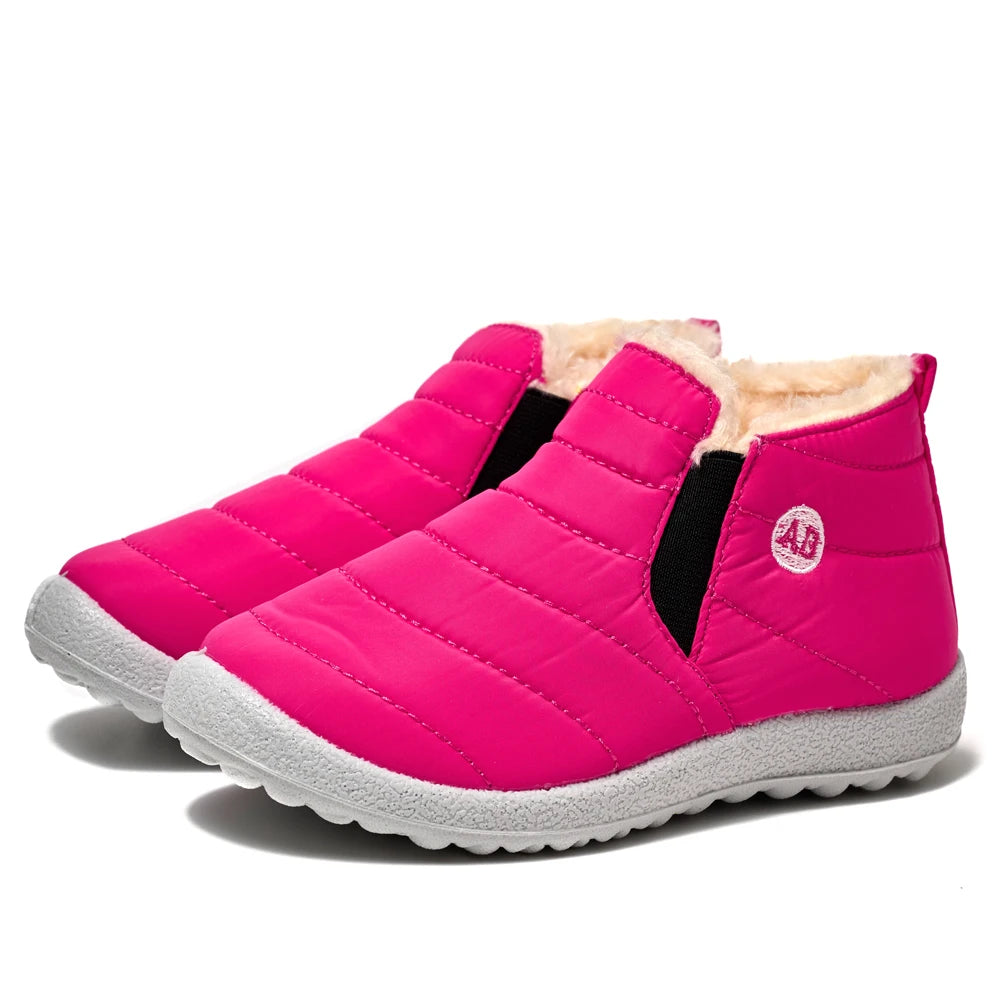 Kids Quilted Ankle Winter Boots with Plush Lining and Side Zippers, Blue Padded Cold-Weather Shoes with Rounded Toes, Sizes 26–35