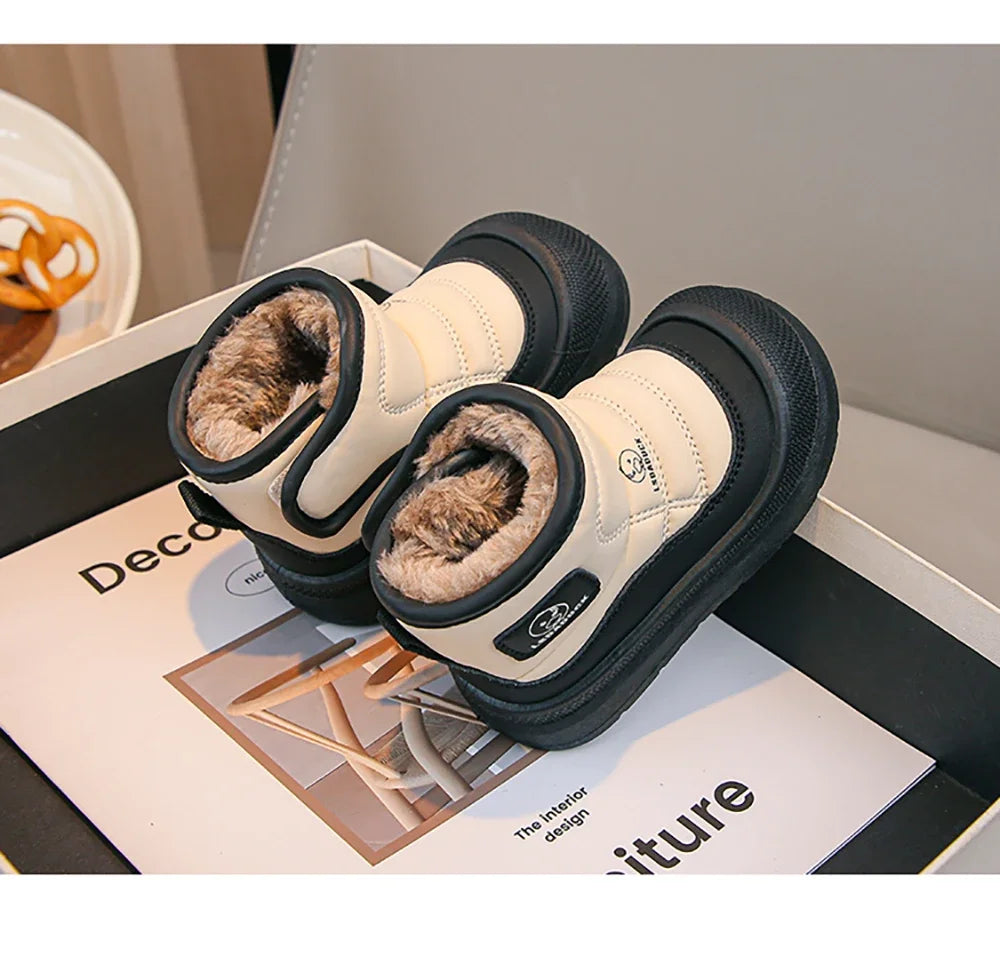 Kids Padded Snow Boots with Plush Lining, Wraparound Ankle Flaps and Chunky Soles, Boys and Girls Winter Shoes in Pink, Black or Brown