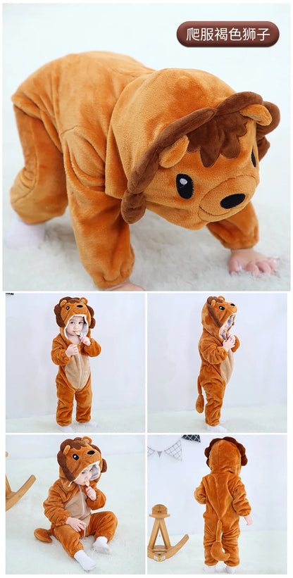 Baby Animal Hooded Costume Jumpsuit with Flannel Styling, Duck, Rabbit, Leopard and More Dress-Up Options for Boys and Girls, Sizes 70-120