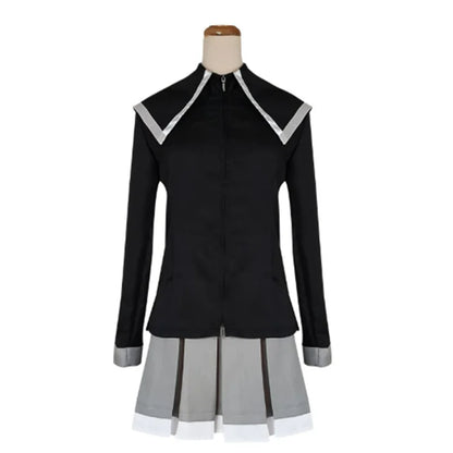 Akemi Homura Cosplay Uniform with White Coat, Gray Skirt, Purple Bows and Stockings, Anime Character Outfit for Halloween and Convention Events