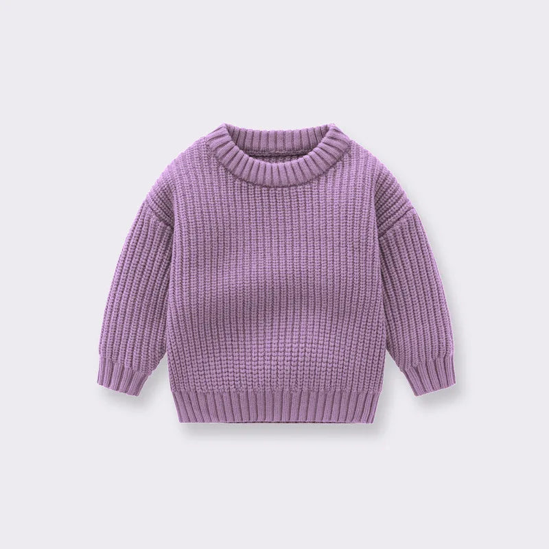 Cotton Crewneck Baby Sweater for Boys and Girls, Long Sleeve Ribbed Knit Pullover for Infants and Kids, Everyday Cool Weather Layering