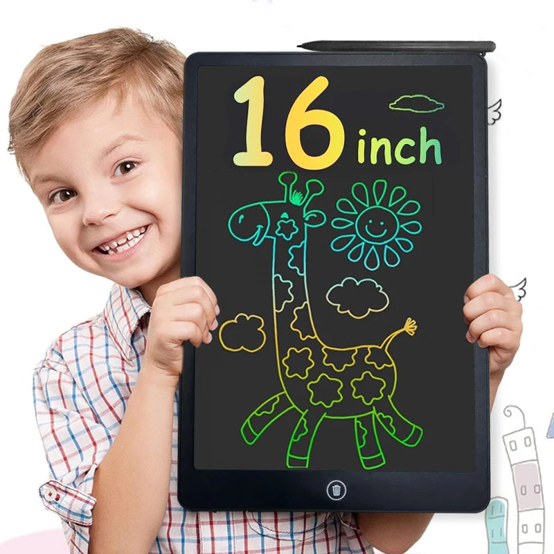 16-Inch Color LCD Drawing Board, Reusable Kids Writing Tablet with Erase Lock Switch and POM Stylus for Doodles, Letters and Number Practice