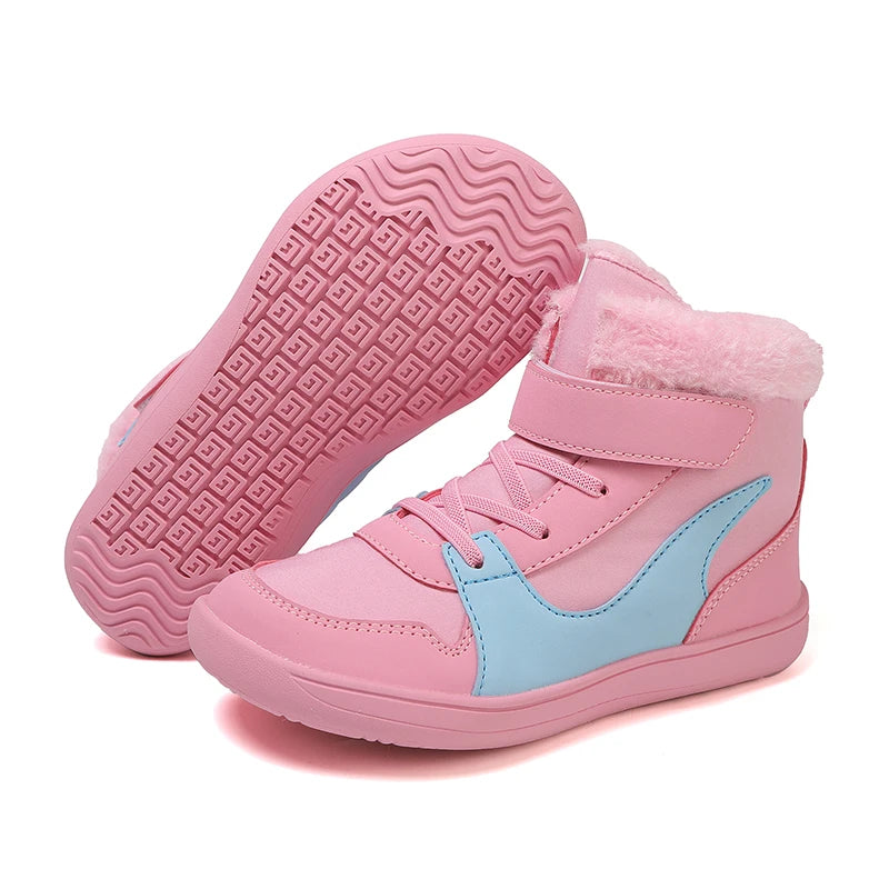 Wide Toe Winter Boots for Kids, Barefoot-Style High-Top Shoes with Cozy Lined Styling and Strap Options for Boys and Girls Cold-Weather Outfits
