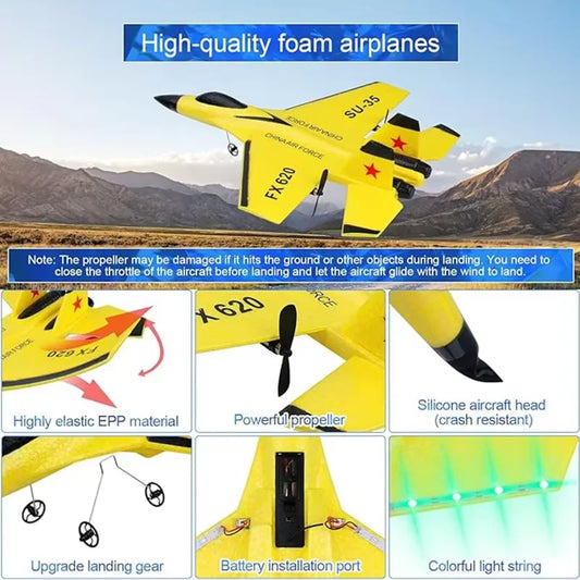 RC Airplane SU35 Fighter, Oike EPP Foam Plane with 2.4 GHz Control, Gyroscope and LED Lights for Outdoor Flying, One or Two Battery Options