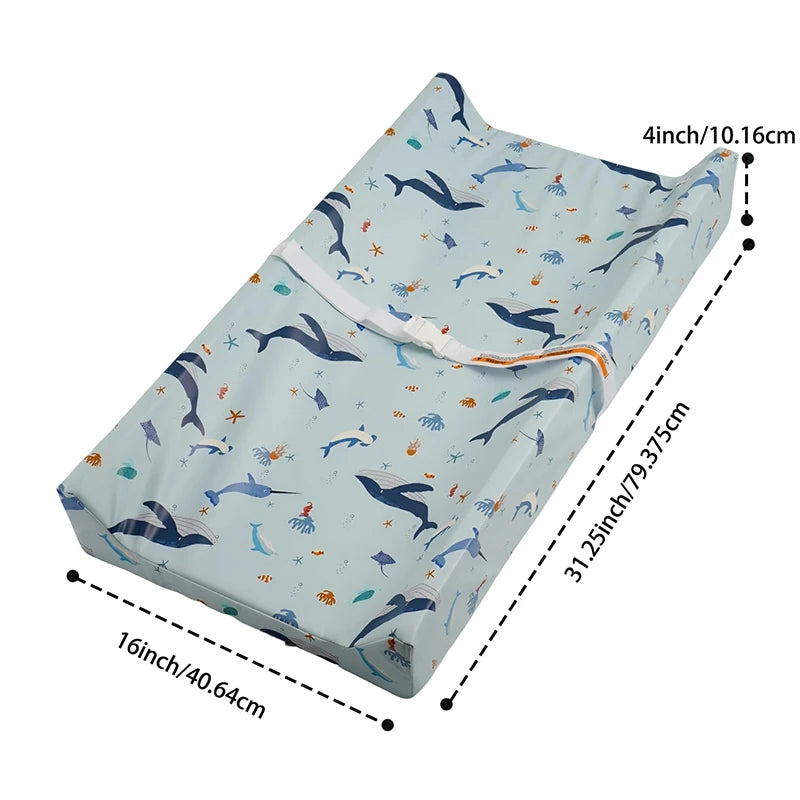 Diaper Changing Pad with Printed or Solid Color Designs, Contoured Sides and Buckle Strap, Wipeable Baby Mat for Dresser and Changing Table Care