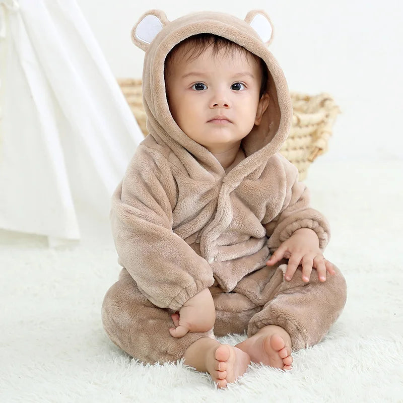 Animal Kigurumi Costume for Babies and Toddlers, Hooded Flannel Jumpsuit with Long Sleeves for Halloween Dress-Up and Family Photos