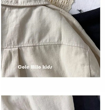 Baby and Toddler Collared Button-Up Shirt with Long Sleeves and Chest Pocket, Beige or Brown Unisex Casual Top for Spring and Fall Family Outfits