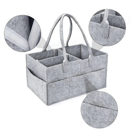 Felt Diaper Caddy with Carry Handles and Outer Pockets, Large-Capacity Baby Storage Organizer for Nursery Essentials, Diapers and Toys